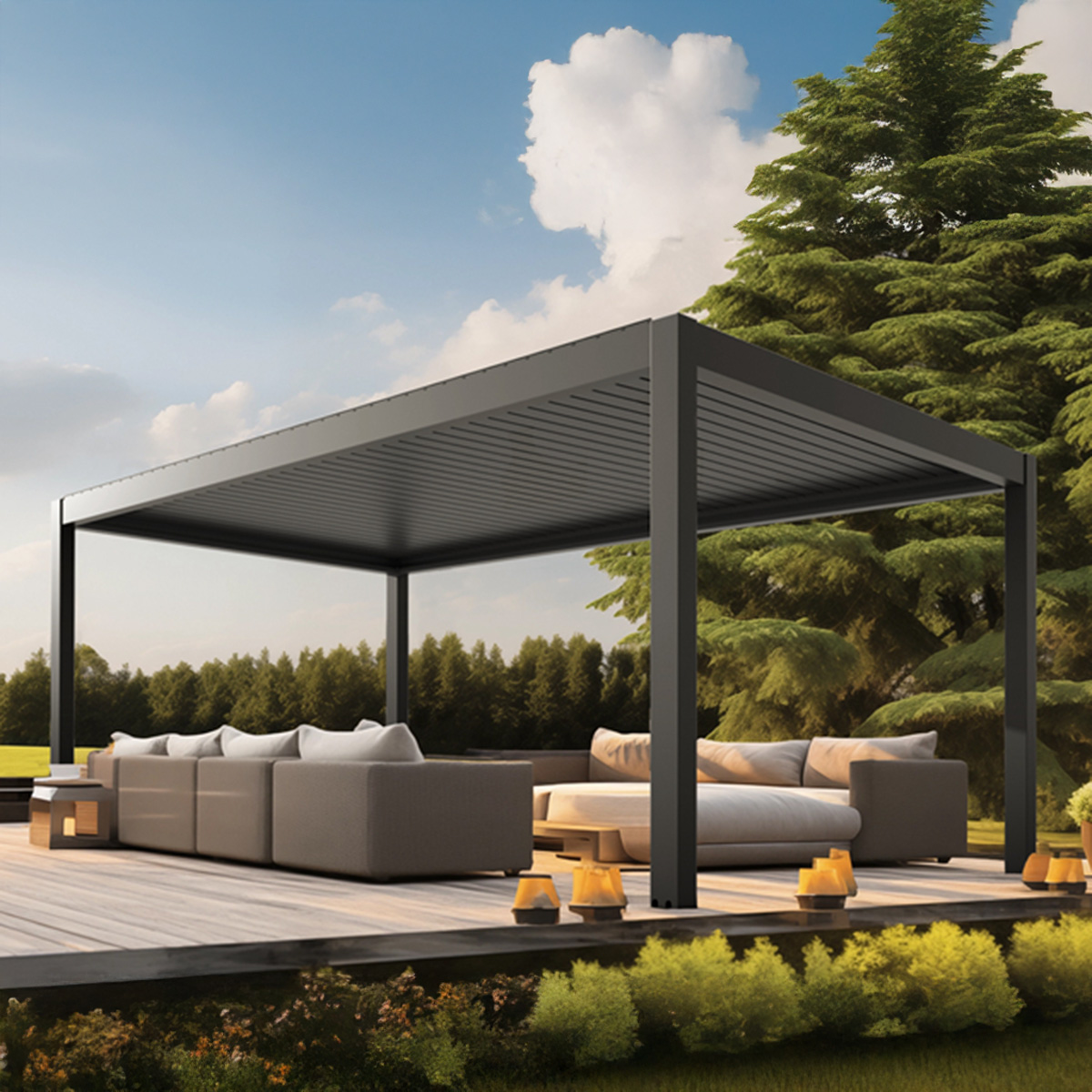 Pergola bioklimatyczna MotionFlex 600 z białym oświetleniem LED